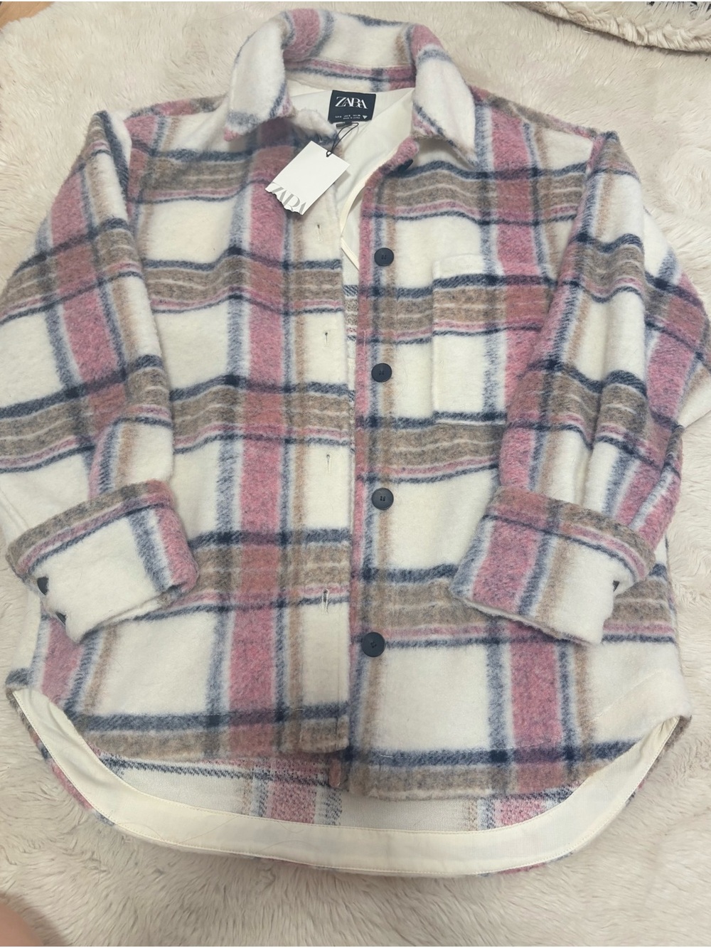 ZARA Pink Plaid Wool Blend Oversized Shacket